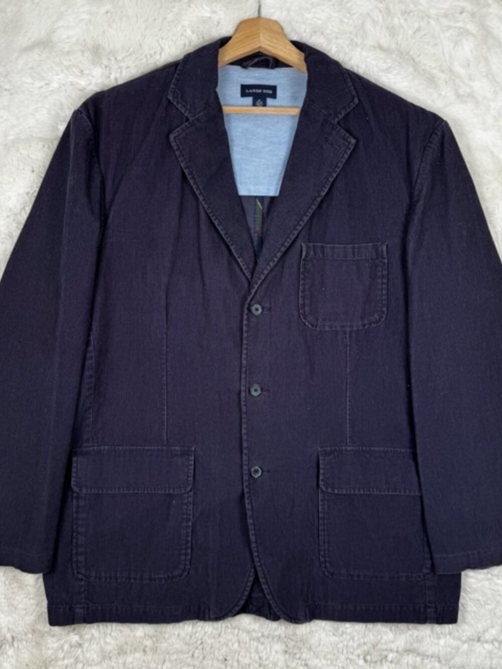 Lands End Corduroy Blazer Jacket Sport Coat Blue Size XL 46-48 Preppy Academia